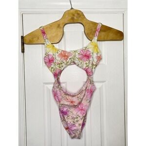 LoveShackFancy Floral One-Piece Swimsuit in Pink, Yellow, Green